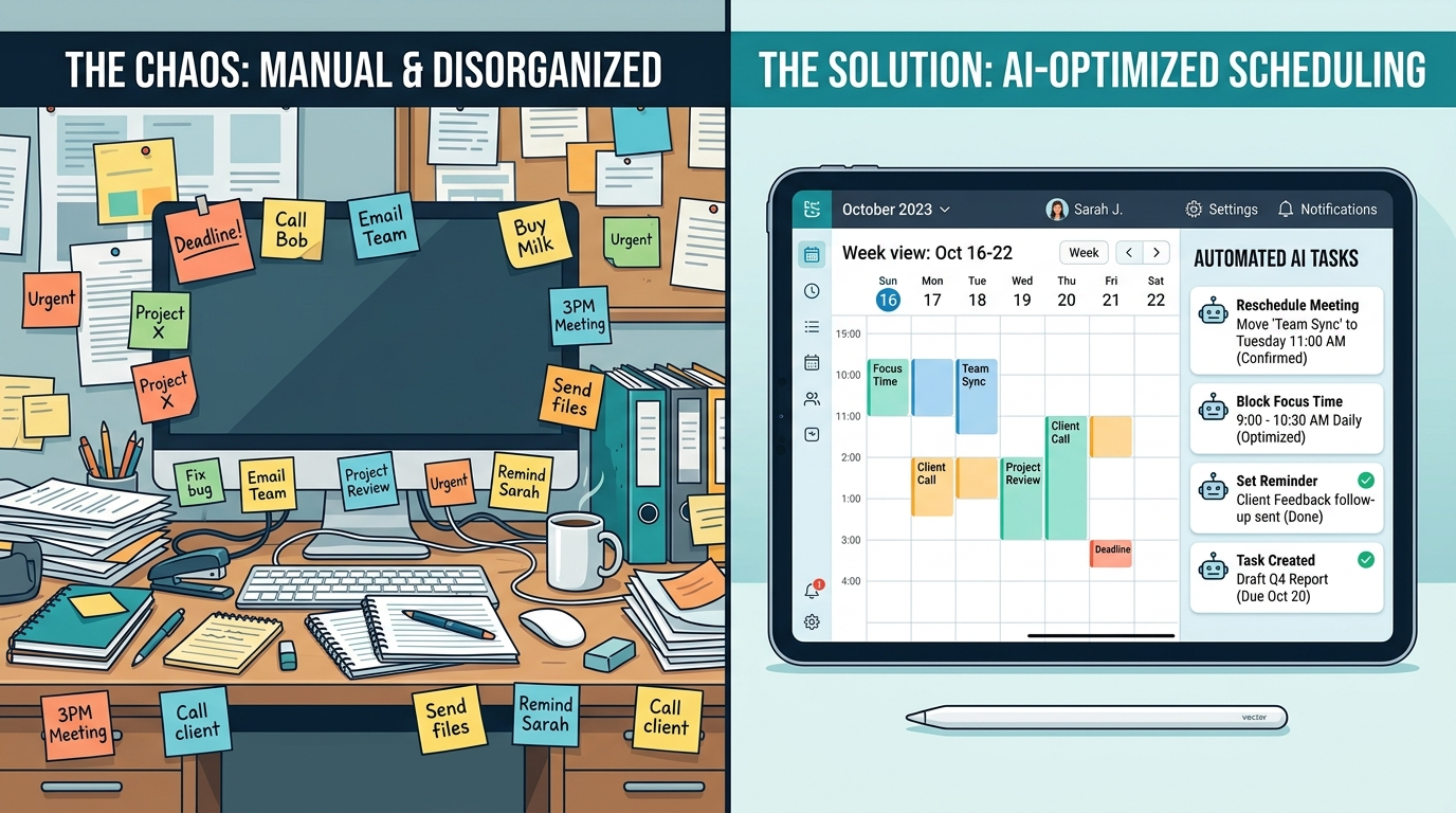 A simplified diagram showing a local business owner connecting with customers using AI automation tools.