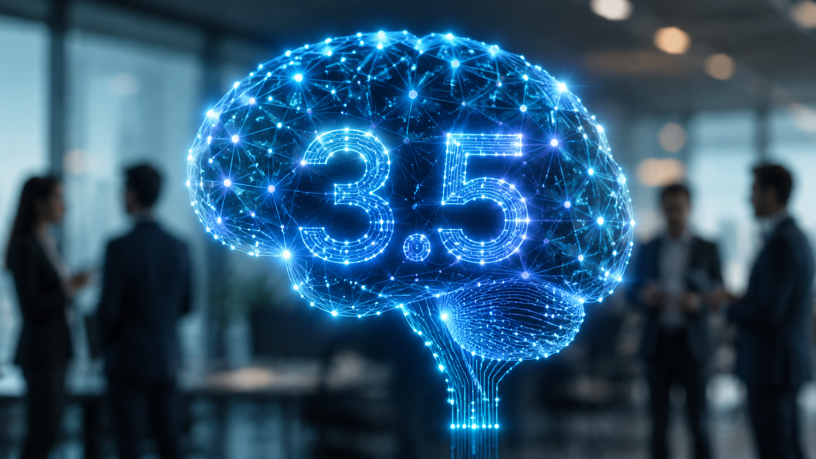 A stylized graphic showing gears turning with AI symbols, representing future technological advancements.