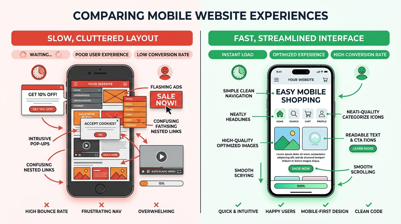 A chart comparing mobile load times versus bounce rates for small business websites in 2026.